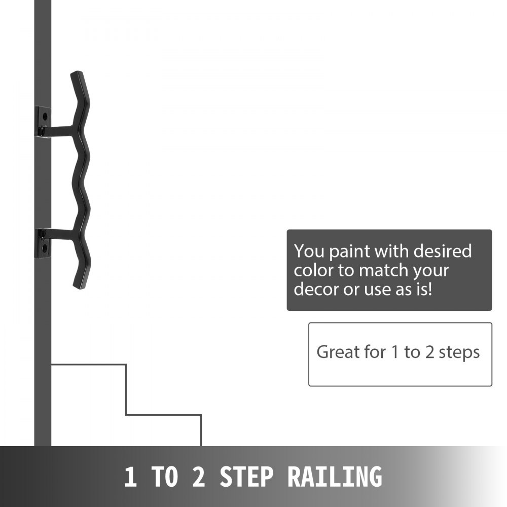 VEVOR Wrought Iron Handrail Wall Mounted Hand Railing, Black
