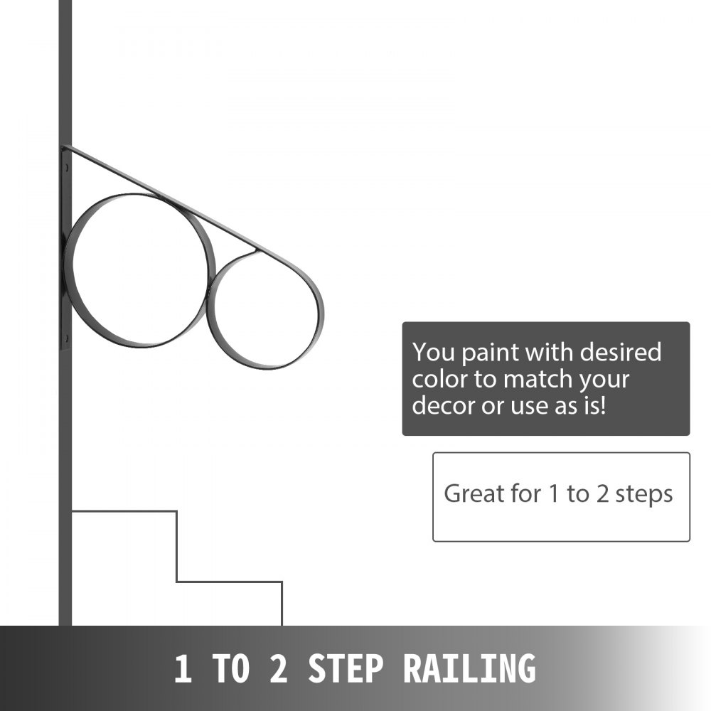 VEVOR Wrought Iron Handrail Wall Mounted Hand Railing, Black