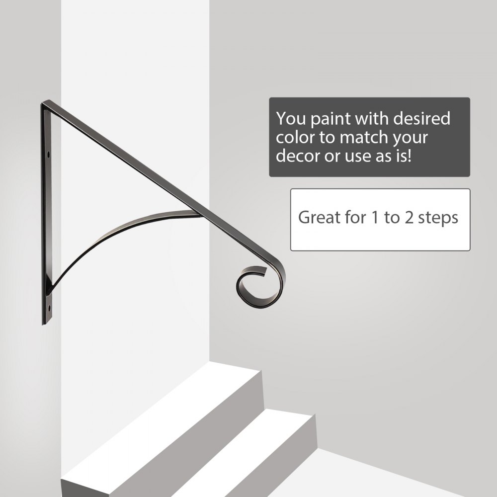 VEVOR Wrought Iron Handrail Iron Stair Railing 61.7lbs Black 16x14" with Bolts