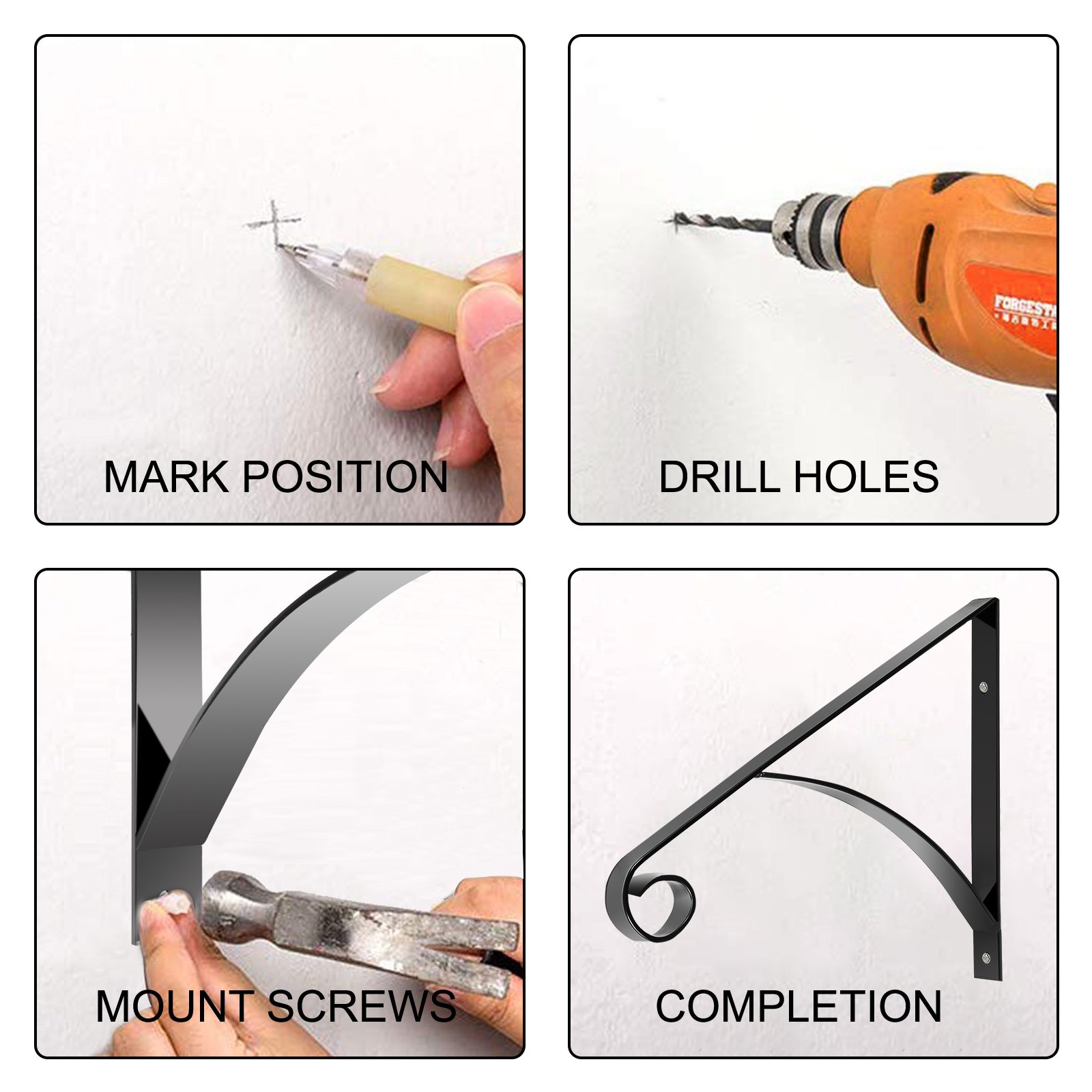 VEVOR Wrought Iron Handrail Iron Stair Railing 61.7lbs Black 16x14" with Bolts