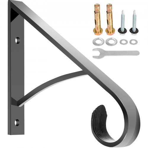 VEVOR Wrought Iron Handrail, 61.7lbs Load Iron Stair Railing, 1 or 2 Steps Wrought Iron Railing 14x10" Step Railing Black Iron Handrail Outdoor Handrail for Porch Deck Garden with Wrench and Bolts