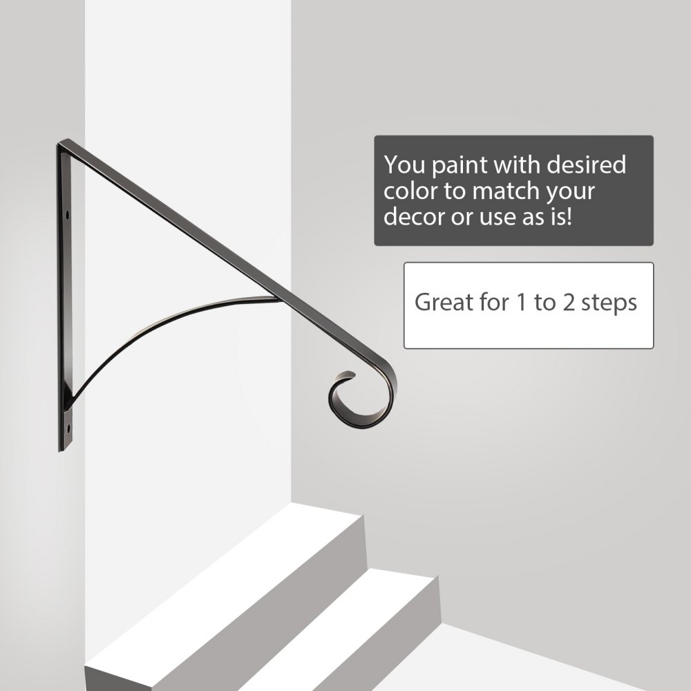 VEVOR Wrought Iron Handrail Iron Stair Railing 61.7lbs Black 14x10" with Bolts