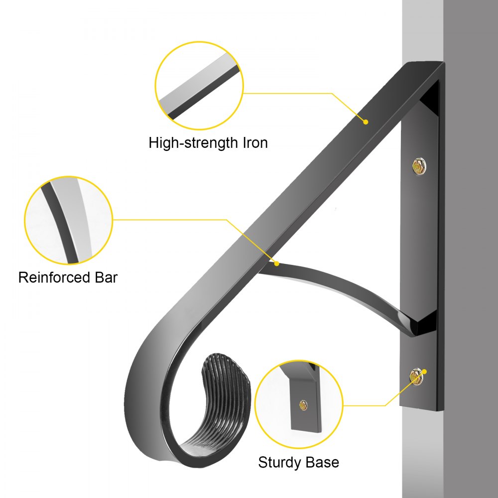 VEVOR Wrought Iron Handrail Iron Stair Railing 61.7lbs Black 14x10" with Bolts