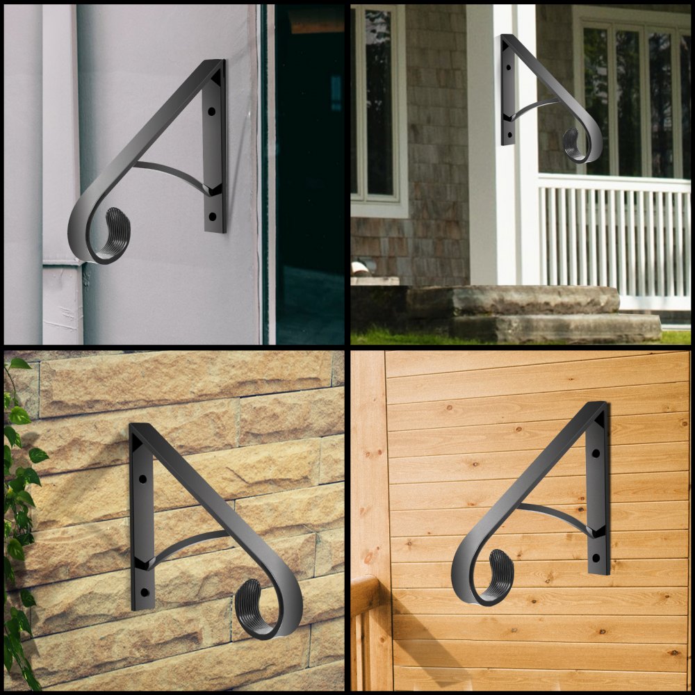 VEVOR Wrought Iron Handrail Iron Stair Railing 61.7lbs Black 14x10" with Bolts