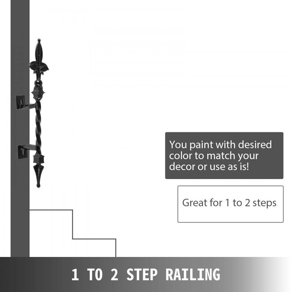 VEVOR Wrought Iron Handrail Wall Mounted Hand Railing, Black