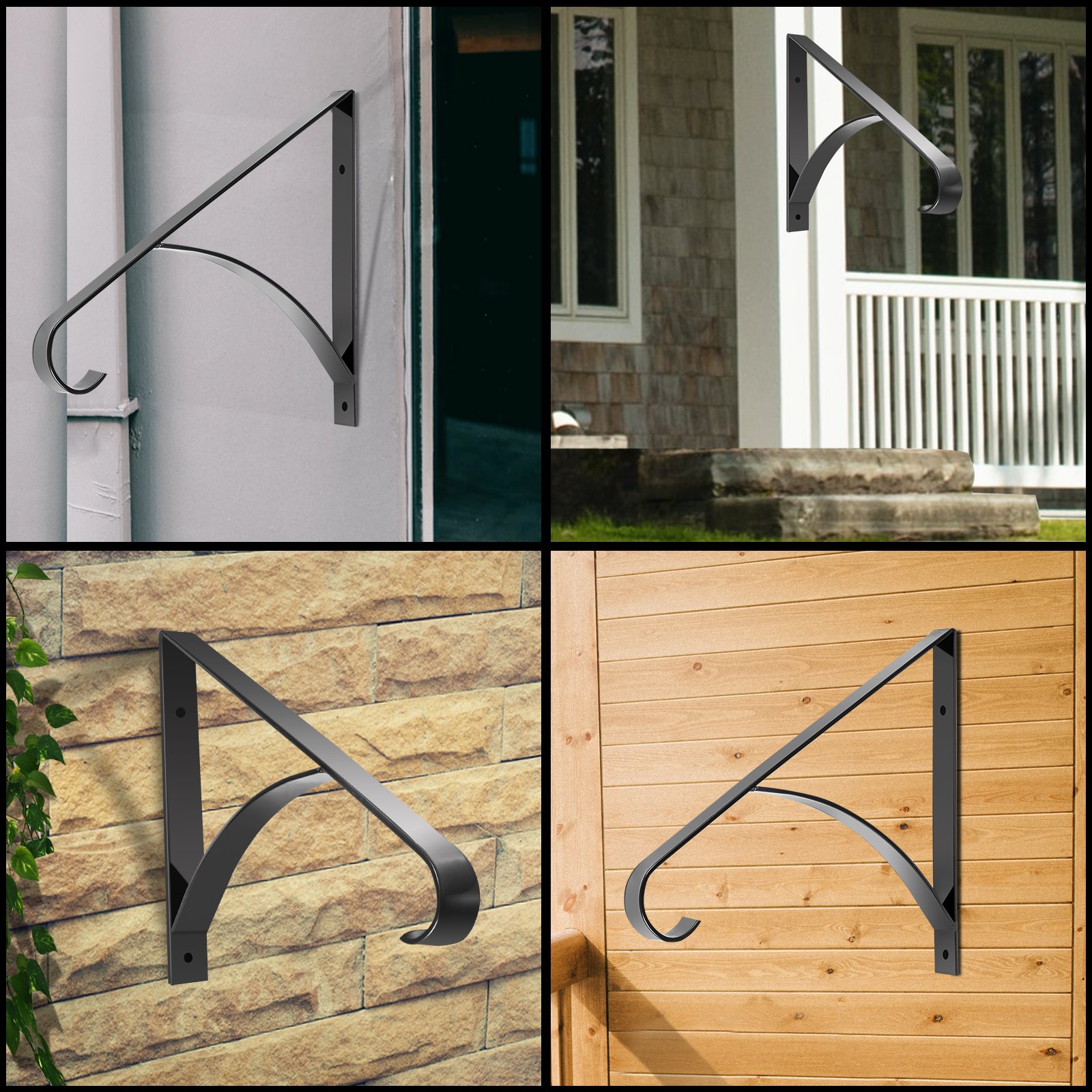 VEVOR Wrought Iron Handrail Iron Stair Railing 61.7lbs Black 18x18" with Bolts