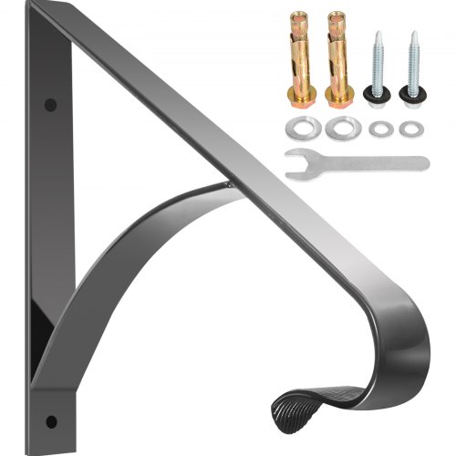 VEVOR Wrought Iron Handrail, 61.7lbs Load Iron Stair Railing, 1 or 2 Steps Wrought Iron Railing 17x22" Step Railing Black Iron Handrail Outdoor Handrail for Porch Deck Garden with Screw Kit