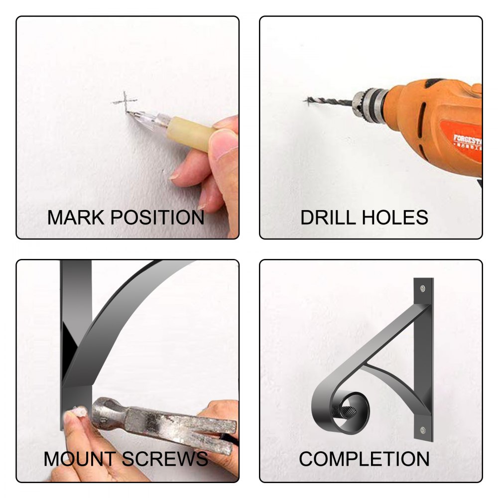 VEVOR Handrail for Outdoor Steps Wrought Iron Handrail 12 x 12" Porch Railing