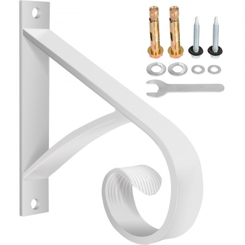 VEVOR Wrought Iron Handrail, 61.7lbs Load Iron Stair Railing, 1 or 2 Steps Wrought Iron Railing 12x12" Step Railing White Iron Handrail Outdoor Handrail for Porch Deck Garden with Wrench and Bolts