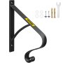VEVOR Handrails for Outdoor Steps Black Wrought Iron Handrail 50lbs Capacity Metal Handrail for Stairs Curl Shape Porch Entryway Deck Stair Railing Wall Mount Handrail 1 or 2 Step Iron Grab Rail