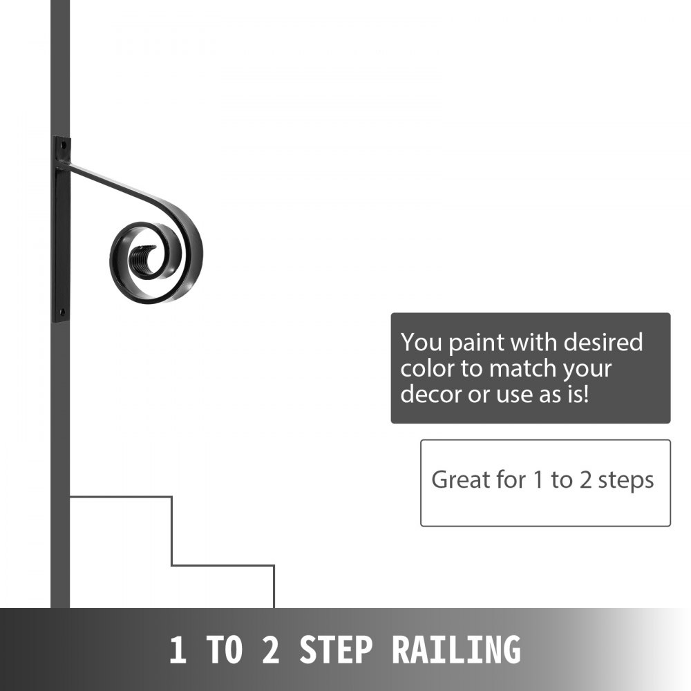 VEVOR Wrought Iron Handrail Wall Mounted Hand Railing, Black