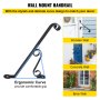 VEVOR Wrought Iron Handrail Wall Mounted Hand Railing 24L x 14H Inch Grab Support Bar Rail Porch Handrail Wrought Hand Rail Staircase Railing 1-2 Stairs Steps