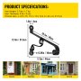 VEVOR Wrought Iron Handrail Wall Mounted Hand Railing 24L x 14H Inch Grab Support Bar Rail Porch Handrail Wrought Hand Rail Staircase Railing 1-2 Stairs Steps