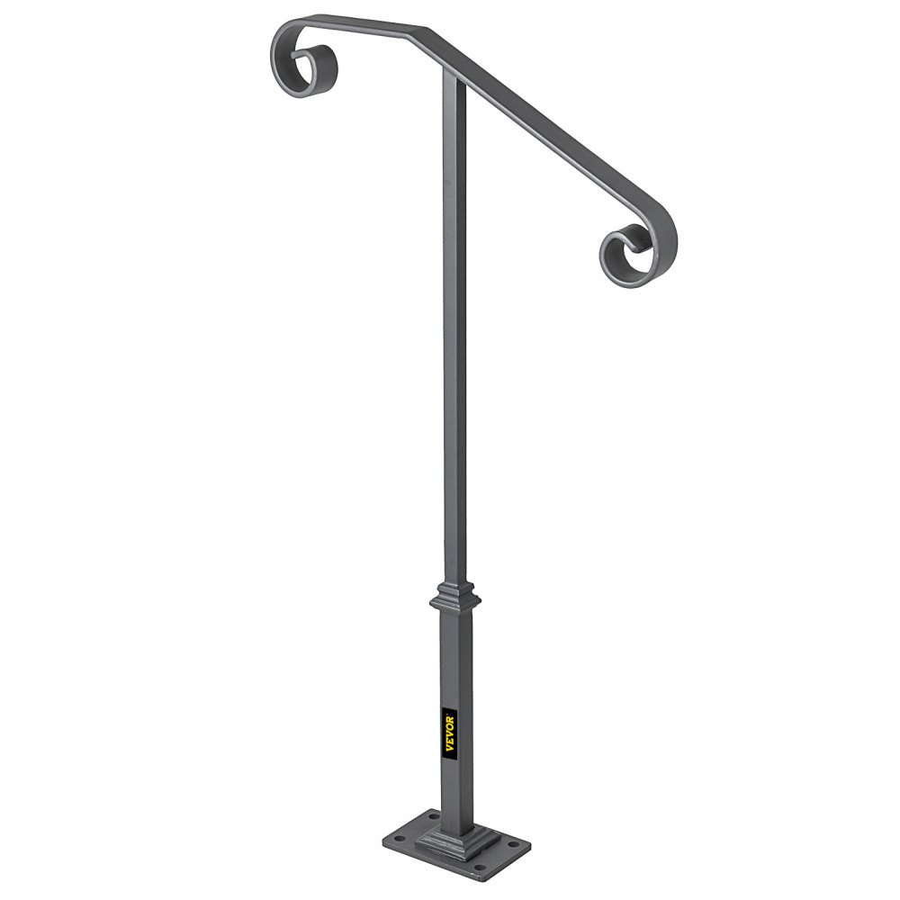 VEVOR Dark Gray Single  Post Handrail Fits 1 or 2 Steps Handrail Wrought Iron Single Post Wrought Iron Rail Single Post Railing Ornamental Top Hand Rail Stairs with Hardware for Outdoors Steps