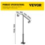 VEVOR Single Post Handrail Handrail Wrought Iron Fits 1 or 2 Steps Matte Gray