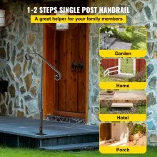 VEVOR Single Post Handrail Handrail Wrought Iron Fits 1 or 2 Steps Matte Gray