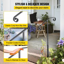 VEVOR Single Post Handrail Handrail Wrought Iron Fits 1 or 2 Steps Matte Gray
