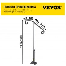 VEVOR Single Post Handrail Handrail Wrought Iron Fits 1 or 2 Steps Matte Gray