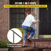 VEVOR Handrails for Outdoor Steps, Fit 1 or 2 Steps Outdoor Stair Railing, Single Post Wrought Iron Handrail, Gray Transitional Porch Railings for Concrete Steps or Wooden Stairs with Base