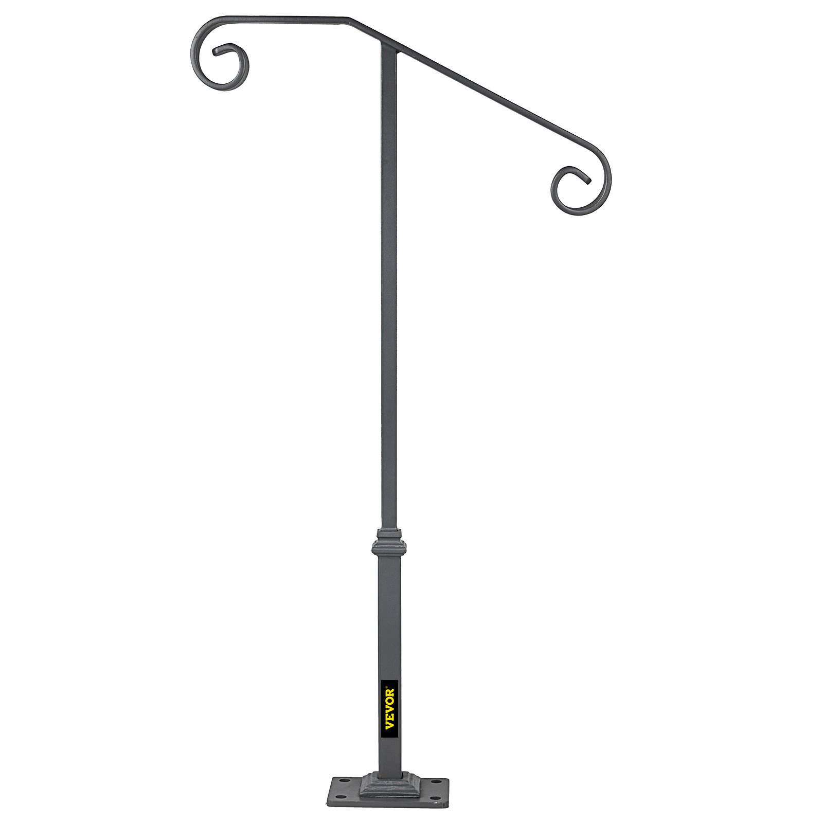 VEVOR Single Post Handrail Handrail Wrought Iron Fits 1 or 2 Steps Matte Gray