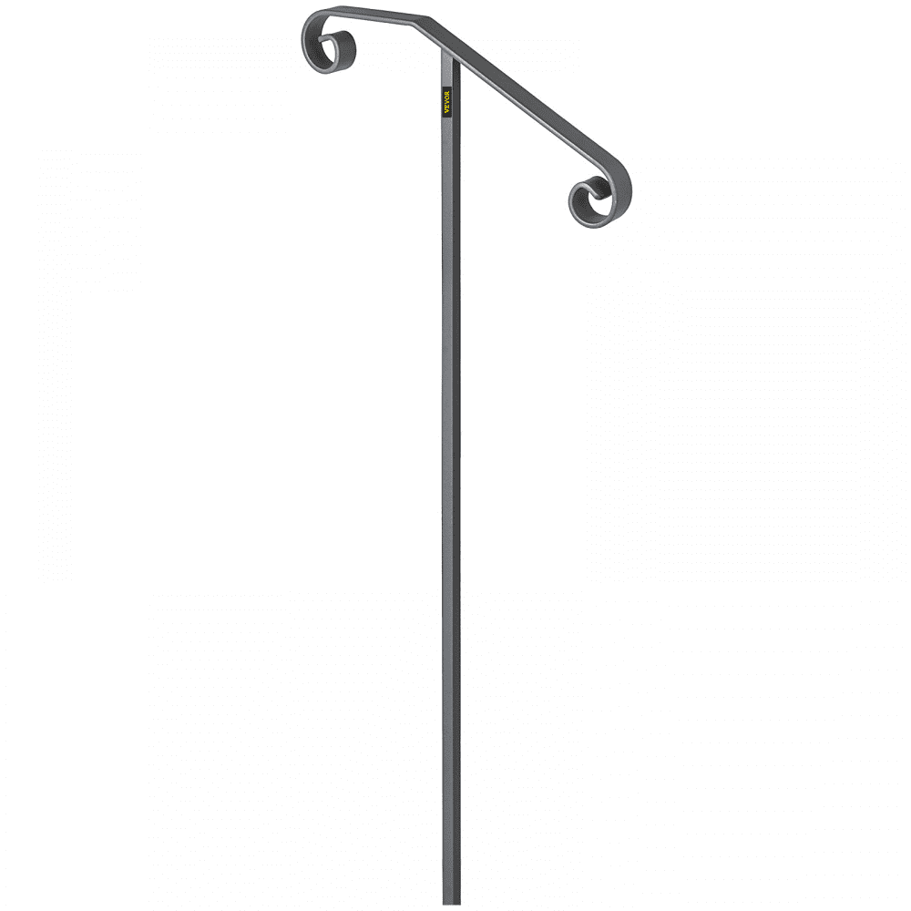 VEVOR Single Post Handrail Wrought Iron Post Mount Step Grab Supports in Ground Long Post Fits 1 or 2 Steps Grab Rail Single Post Railing (Gray)