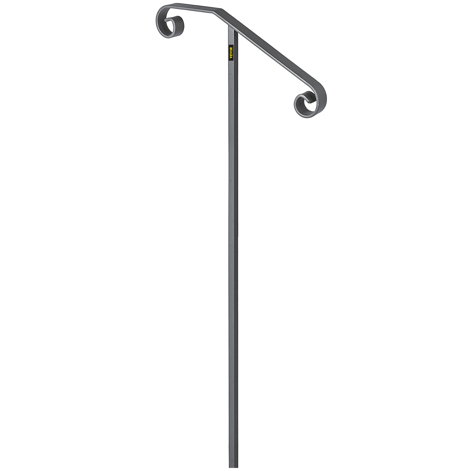 VEVOR Single Post Handrail Wrought Iron Post Mount Step Grab Supports in Ground Long Post Fits 1 or 2 Steps Grab Rail Single Post Railing (Gray)