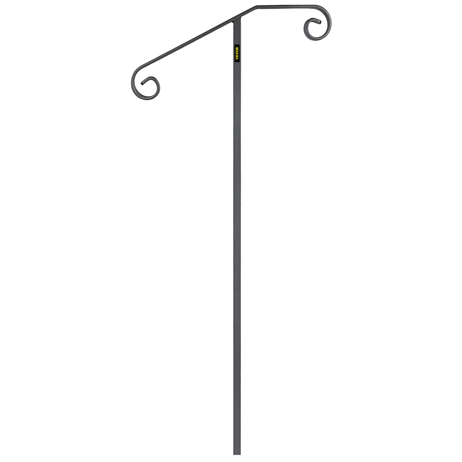 VEVOR Single Post Handrail Wrought Iron Post Mount Step Grab Supports in Ground Long Post Fits 1 or 2 Steps Grab Rail Single Post Railing (Gray)