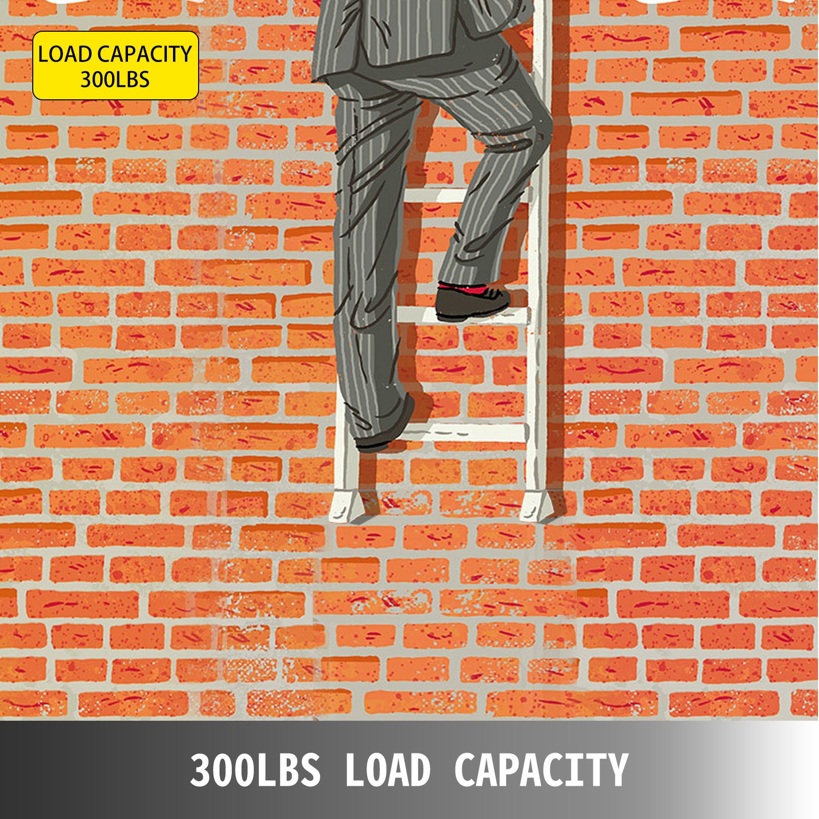 person climbing VEVOR egress ladder on brick wall, 300lbs load capacity.