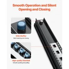 VEVOR Undermount Drawer Slides, 16 inch, Full Extension Ball Bearing Under Stair Cabinet Rails, 260 LB Load Capacity Heavy Duty Bottom Stair Cabinet Glides Track Runners,for DIY Replacement, Black