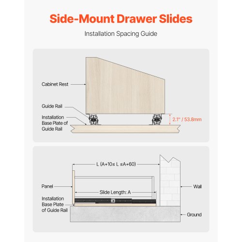 VEVOR 40 Inch Undermount Drawer Slides - 260LB Capacity Ball Bearing Cabinet Rails