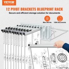 VEVOR Wall Mount Blueprint Storage Rack Blueprint Holder with 12 Pivot Brackets