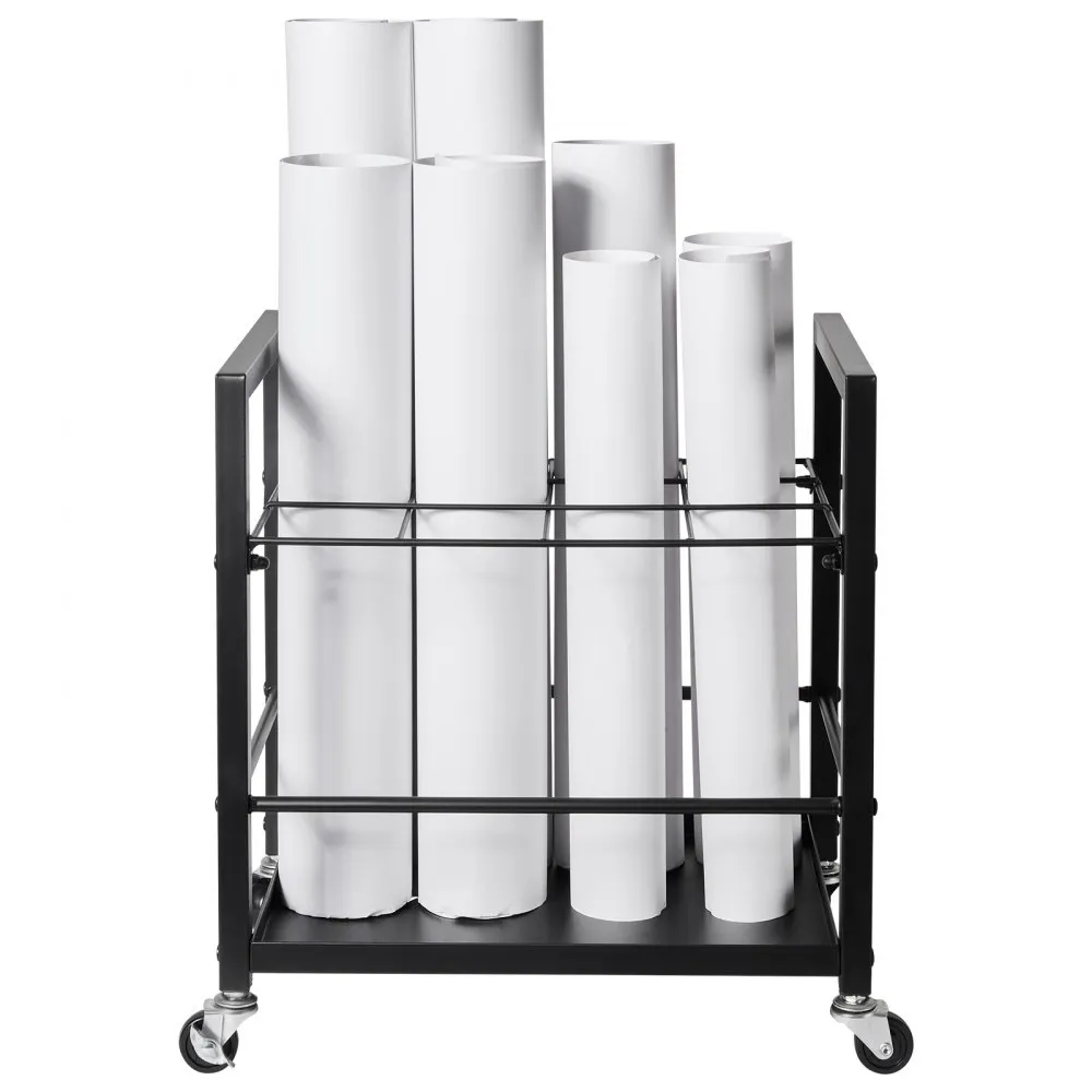 VEVOR Blueprint Storage Rack, 12 Slots Blueprint Holder with Wheels, Mobile Metal Blueprint Storage Cart for Map Poster Architectural Construction Plan, Roll File Organizer for Home, Office, School