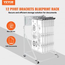 VEVOR Mobile Blueprint Storage Rack Plan Holder with 12 Pivot Brackets 240 lbs