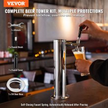 VEVOR Single Faucet Draft Beer Tower Dispenser, Stainless Steel Keg Beer Tower, Kegerator Tower Kit with Pre-Assembled Tubing and Self-Closing Faucet Shank for Party, Bar, Pub, Restaurant