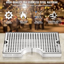 VEVOR Kegerator Beer Drip Tray, 304 Stainless Steel Keg Drip Trays with 4 Non-Slip Rubber Pads and Detachable Cover, Heat / Cold Resistant Beer Tower Drip Pan for Bar Restaurant Coffee Shop Home
