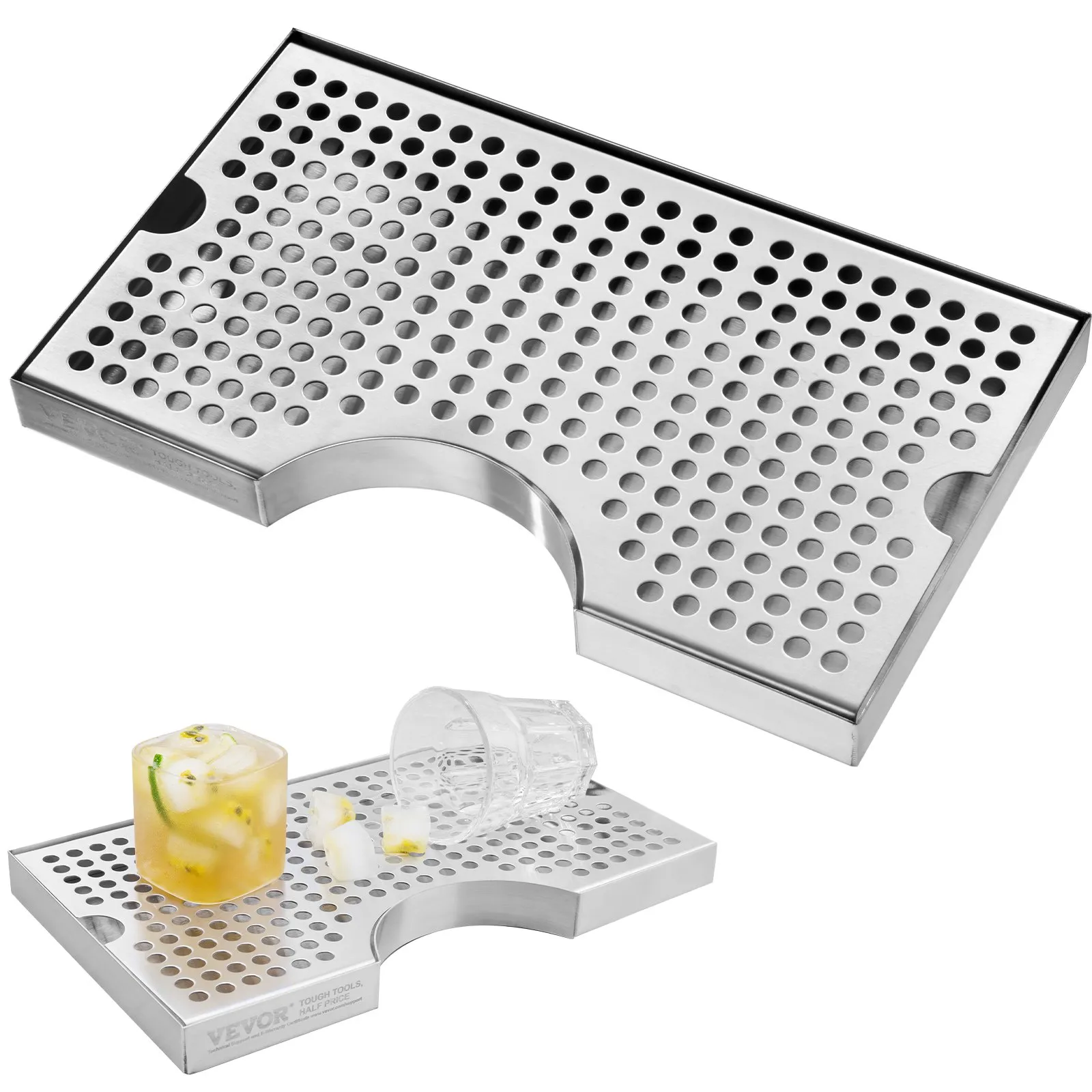 VEVOR Kegerator Beer Drip Tray 304 Stainless Steel Keg Trays with Non-Slip Pads