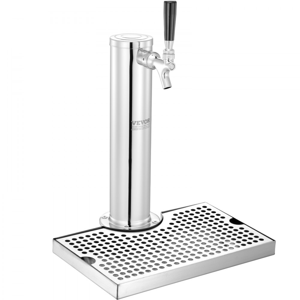 VEVOR Kegerator Tower Kit, Single Tap Beer Conversion Kit, Stainless Steel Keg Beer Tower Dispenser with Dual Gauge W21.8 Regulator & S-System Keg Coupler, Beer Drip Tray for Party Home