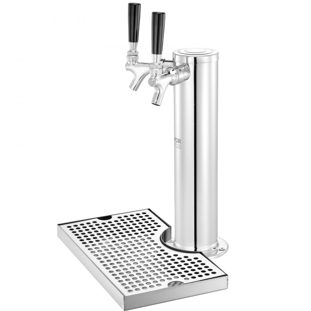 VEVOR Kegerator Tower Kit, Dual Taps Beer Conversion Kit, Stainless Steel Keg Beer Tower Dispenser with Dual Gauge W21.8 Regulator & A-System Keg Coupler, Beer Drip Tray for Party Home