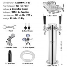 VEVOR Dual Taps Kegerator Tower Kit Kegerator Beer Tower & A-System tynnyriliitin