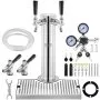 VEVOR Kegerator Tower Kit, Dual Taps Beer Conversion Kit, Stainless Steel Keg Beer Tower Dispenser with Dual Gauge W21.8 Regulator & S-System Keg Coupler, Beer Drip Tray for Party Home