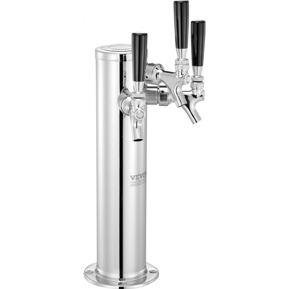 VEVOR Triple Taps Draft Beer Tower Dispenser, Stainless Steel Keg Beer Tower, Kegerator Tower Kit with Pre-Assembled Tubing and Self-Closing Faucet Shanks for Party, Bar, Pub, Restaurant