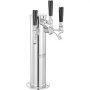 VEVOR Triple Taps Draft Beer Tower Dispenser, Stainless Steel Keg Beer Tower, Kegerator Tower Kit with Pre-Assembled Tubing and Self-Closing Faucet Shanks for Party, Bar, Pub, Restaurant