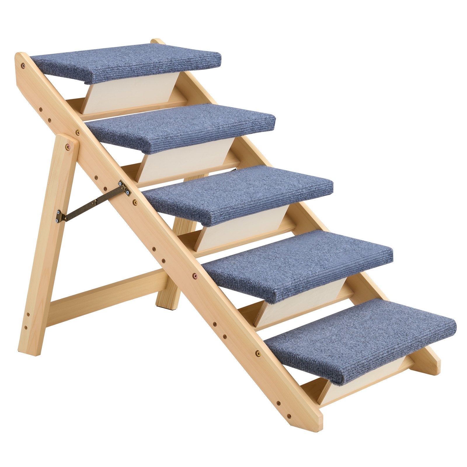 VEVOR Wood Pet Stairs, 5-Step Dog Stairs for Beds, Sofa & Cars, 68 kg Load Capacity, Floded Flat Design, Stable & Sturdy Cat & Dog Step Ladder for Small Medium Large Older Pet Puppy Essentials
