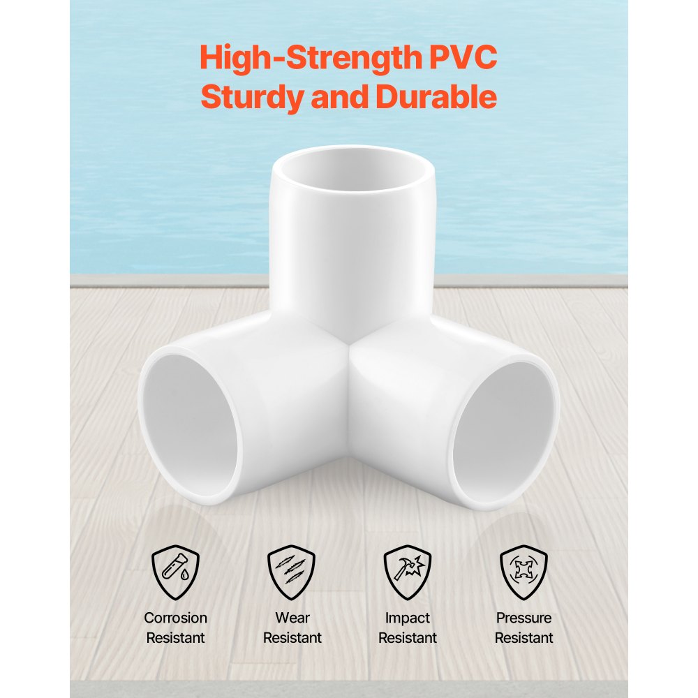 VEVOR 3-Way PVC Fittings, 1-inch PVC Pipe Joints Elbow Connector, 10-Pack Furniture Grade PVC Tee Fittings for DIY Storage Rack, Animal Cage, Pool or Garden Support Frame, Impact & Weather-Resistant