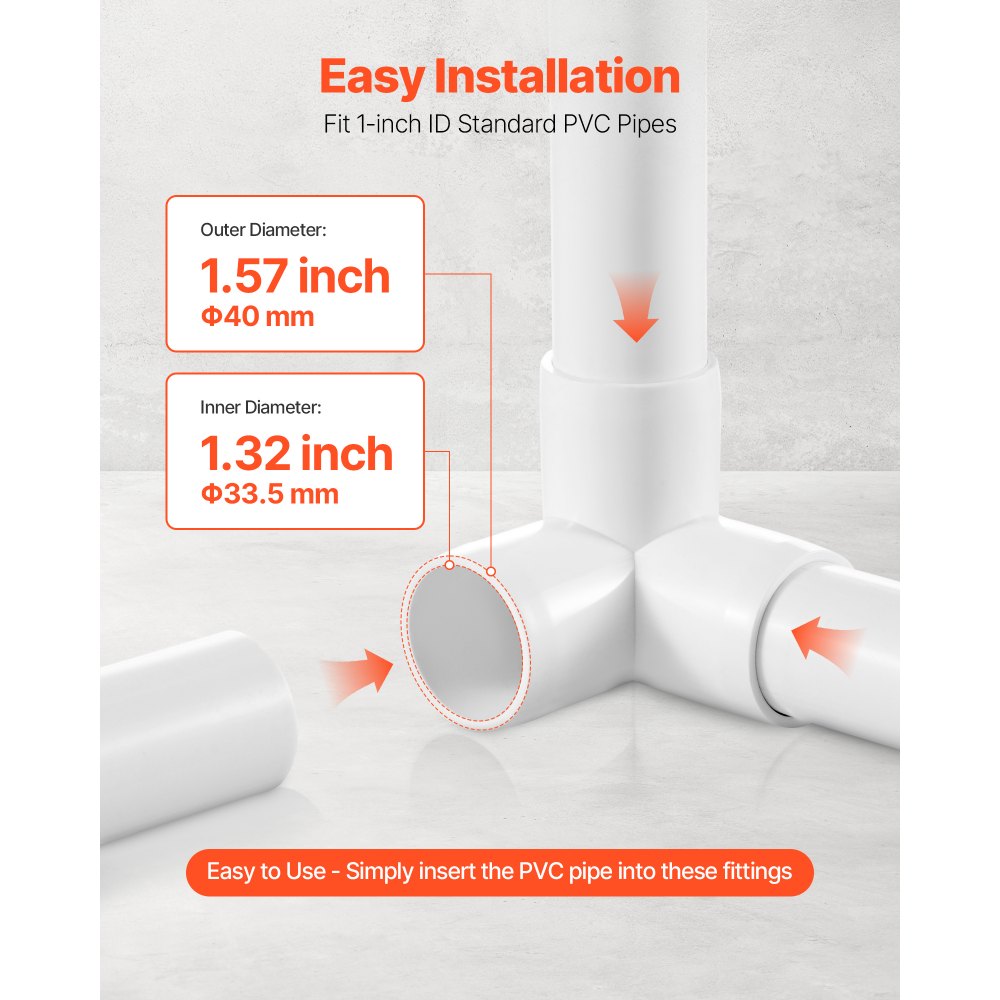 VEVOR 3-Way PVC Fittings, 1-inch PVC Pipe Joints Elbow Connector, 10-Pack Furniture Grade PVC Tee Fittings for DIY Storage Rack, Animal Cage, Pool or Garden Support Frame, Impact & Weather-Resistant