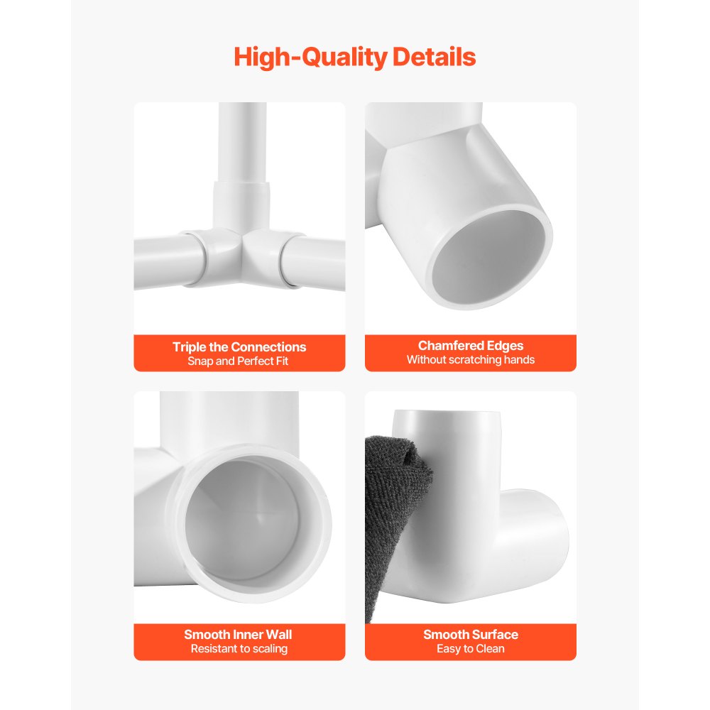 VEVOR 3-Way PVC Fittings, 1-inch PVC Pipe Joints Elbow Connector, 10-Pack Furniture Grade PVC Tee Fittings for DIY Storage Rack, Animal Cage, Pool or Garden Support Frame, Impact & Weather-Resistant
