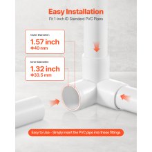 VEVOR 3-Way PVC Fittings 10-Pack PVC Pipe Joints Elbow Connector for 1" PVC Pipe