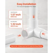 VEVOR 3-Way PVC Fittings 10-Pack PVC Pipe Joints Elbow Connector for 1" PVC Pipe