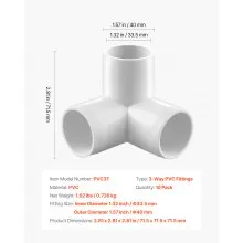 VEVOR 3-Way PVC Fittings 10-Pack PVC Pipe Joints Elbow Connector for 1" PVC Pipe