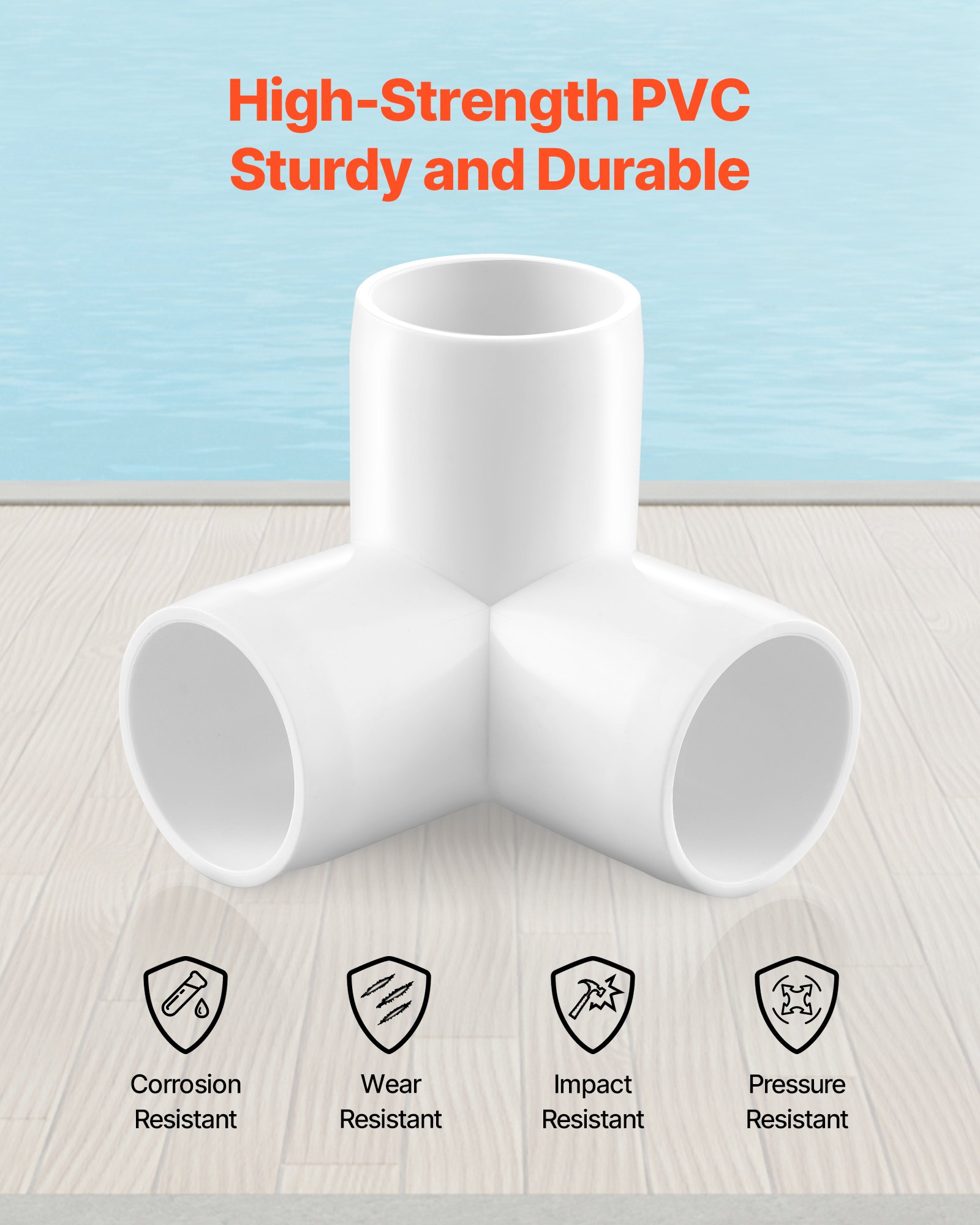 VEVOR 3-Way PVC Fittings, 1-inch PVC Pipe Joints Elbow Connector, 10-Pack Furniture Grade PVC Tee Fittings for DIY Storage Rack, Animal Cage, Pool or Garden Support Frame, Impact & Weather-Resistant